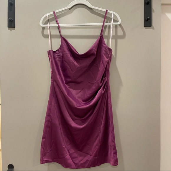 SOLD - Hollywood Plum Purple Satin Mini Dress - Picture 4 of 6